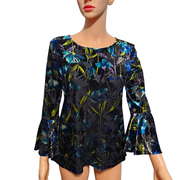 The Limited Tops - The Limited Floral Velvet Burnout Bell Sleeve Fairycore Top Sz XS